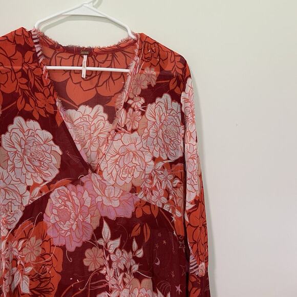 Free People Moroccan Roll Maxi Dress M Orange Red Flowers Boho No Slip Flaw - Picture 2 of 10